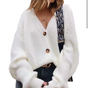 White Knit Cardigan Sweater